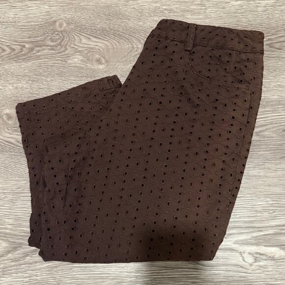 Vintage Talbots Chocolate Brown Eyelet Embroidered Cropped Pants Women 8 Fall - Picture 5 of 8